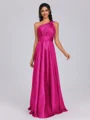 A-line One-Shoulder Pleated Floor-Length Silk Like Satin Bridesmaid Dress