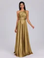 A-line One-Shoulder Pleated Floor-Length Silk Like Satin Bridesmaid Dress