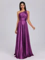 A-line One-Shoulder Pleated Floor-Length Silk Like Satin Bridesmaid Dress