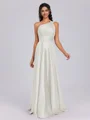 A-line One-Shoulder Pleated Floor-Length Silk Like Satin Bridesmaid Dress