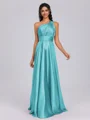 A-line One-Shoulder Pleated Floor-Length Silk Like Satin Bridesmaid Dress