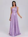 A-line One-Shoulder Pleated Floor-Length Silk Like Satin Bridesmaid Dress
