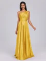 A-line One-Shoulder Pleated Floor-Length Silk Like Satin Bridesmaid Dress
