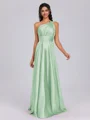 A-line One-Shoulder Pleated Floor-Length Silk Like Satin Bridesmaid Dress
