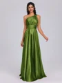 A-line One-Shoulder Pleated Floor-Length Silk Like Satin Bridesmaid Dress