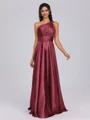 A-line One-Shoulder Pleated Floor-Length Silk Like Satin Bridesmaid Dress