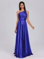A-line One-Shoulder Pleated Floor-Length Silk Like Satin Bridesmaid Dress