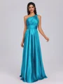 A-line One-Shoulder Pleated Floor-Length Silk Like Satin Bridesmaid Dress