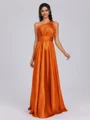 A-line One-Shoulder Pleated Floor-Length Silk Like Satin Bridesmaid Dress
