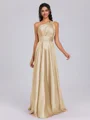 A-line One-Shoulder Pleated Floor-Length Silk Like Satin Bridesmaid Dress