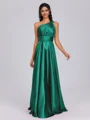 A-line One-Shoulder Pleated Floor-Length Silk Like Satin Bridesmaid Dress