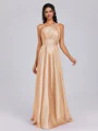 A-line One-Shoulder Pleated Floor-Length Silk Like Satin Bridesmaid Dress