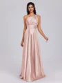 A-line One-Shoulder Pleated Floor-Length Silk Like Satin Bridesmaid Dress