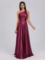 A-line One-Shoulder Pleated Floor-Length Silk Like Satin Bridesmaid Dress