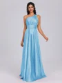 A-line One-Shoulder Pleated Floor-Length Silk Like Satin Bridesmaid Dress