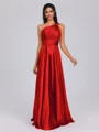 A-line One-Shoulder Pleated Floor-Length Silk Like Satin Bridesmaid Dress