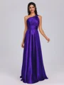 A-line One-Shoulder Pleated Floor-Length Silk Like Satin Bridesmaid Dress