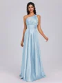 A-line One-Shoulder Pleated Floor-Length Silk Like Satin Bridesmaid Dress