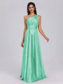 A-line One-Shoulder Pleated Floor-Length Silk Like Satin Bridesmaid Dress