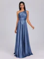 A-line One-Shoulder Pleated Floor-Length Silk Like Satin Bridesmaid Dress