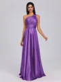 A-line One-Shoulder Pleated Floor-Length Silk Like Satin Bridesmaid Dress