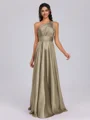 A-line One-Shoulder Pleated Floor-Length Silk Like Satin Bridesmaid Dress