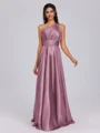 A-line One-Shoulder Pleated Floor-Length Silk Like Satin Bridesmaid Dress