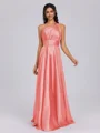 A-line One-Shoulder Pleated Floor-Length Silk Like Satin Bridesmaid Dress