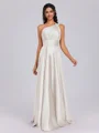 A-line One-Shoulder Pleated Floor-Length Silk Like Satin Bridesmaid Dress