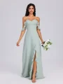 A-line Off-the-Shoulder Ruffles Floor-Length Chiffon Bridesmaid Dress