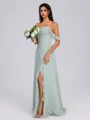 A-line Off-the-Shoulder Ruffles Floor-Length Chiffon Bridesmaid Dress