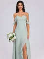 A-line Off-the-Shoulder Ruffles Floor-Length Chiffon Bridesmaid Dress