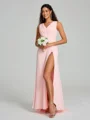 A-Line/Princess V-neck Sweep/Brush Train Sleeveless Chiffon Bridesmaid Dress