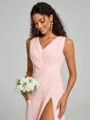 A-Line/Princess V-neck Sweep/Brush Train Sleeveless Chiffon Bridesmaid Dress