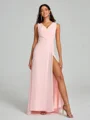 A-Line/Princess V-neck Sweep/Brush Train Sleeveless Chiffon Bridesmaid Dress
