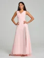 A-Line/Princess V-neck Sweep/Brush Train Sleeveless Chiffon Bridesmaid Dress