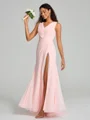 A-Line/Princess V-neck Sweep/Brush Train Sleeveless Chiffon Bridesmaid Dress