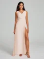 A-Line/Princess V-neck Sweep/Brush Train Sleeveless Chiffon Bridesmaid Dress