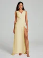 A-Line/Princess V-neck Sweep/Brush Train Sleeveless Chiffon Bridesmaid Dress