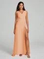 A-Line/Princess V-neck Sweep/Brush Train Sleeveless Chiffon Bridesmaid Dress