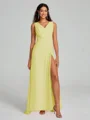 A-Line/Princess V-neck Sweep/Brush Train Sleeveless Chiffon Bridesmaid Dress