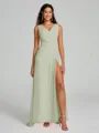 A-Line/Princess V-neck Sweep/Brush Train Sleeveless Chiffon Bridesmaid Dress