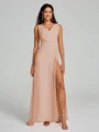 A-Line/Princess V-neck Sweep/Brush Train Sleeveless Chiffon Bridesmaid Dress