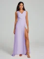 A-Line/Princess V-neck Sweep/Brush Train Sleeveless Chiffon Bridesmaid Dress