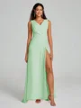 A-Line/Princess V-neck Sweep/Brush Train Sleeveless Chiffon Bridesmaid Dress
