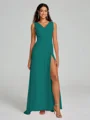 A-Line/Princess V-neck Sweep/Brush Train Sleeveless Chiffon Bridesmaid Dress