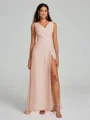 A-Line/Princess V-neck Sweep/Brush Train Sleeveless Chiffon Bridesmaid Dress