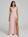 A-Line/Princess V-neck Sweep/Brush Train Sleeveless Chiffon Bridesmaid Dress