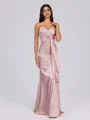 Sheath V-neck Ruffles Floor-Length Silk Like Satin Bridesmaid Dress
