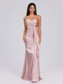 Sheath V-neck Ruffles Floor-Length Silk Like Satin Bridesmaid Dress